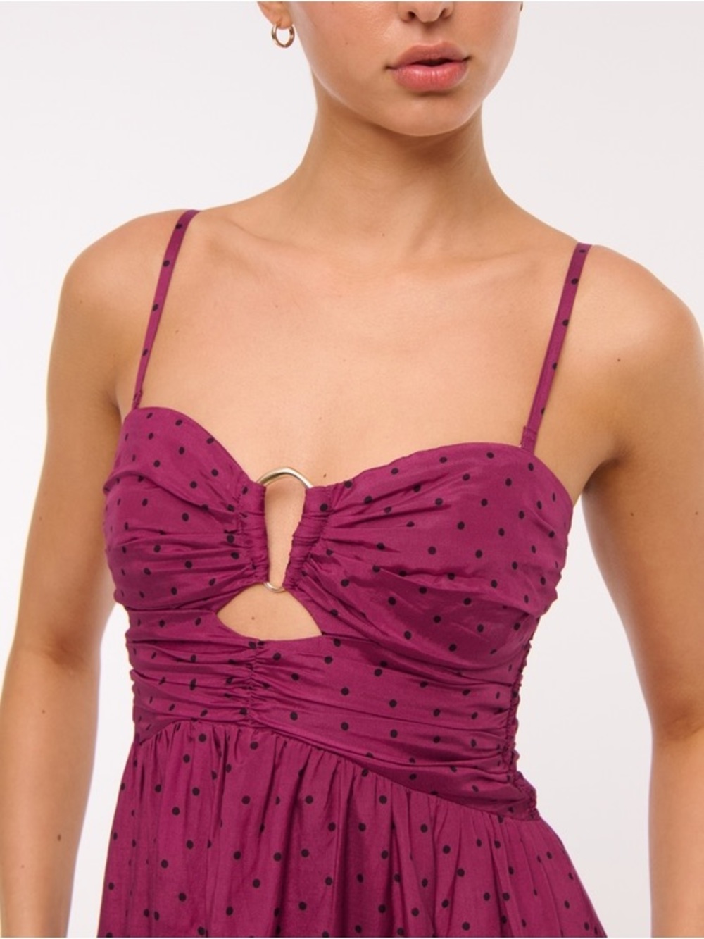 Abercrombie & Fitch Strapless Hardware Cutout Maxi Dress In Plum Dot Size XL - Picture 2 of 8